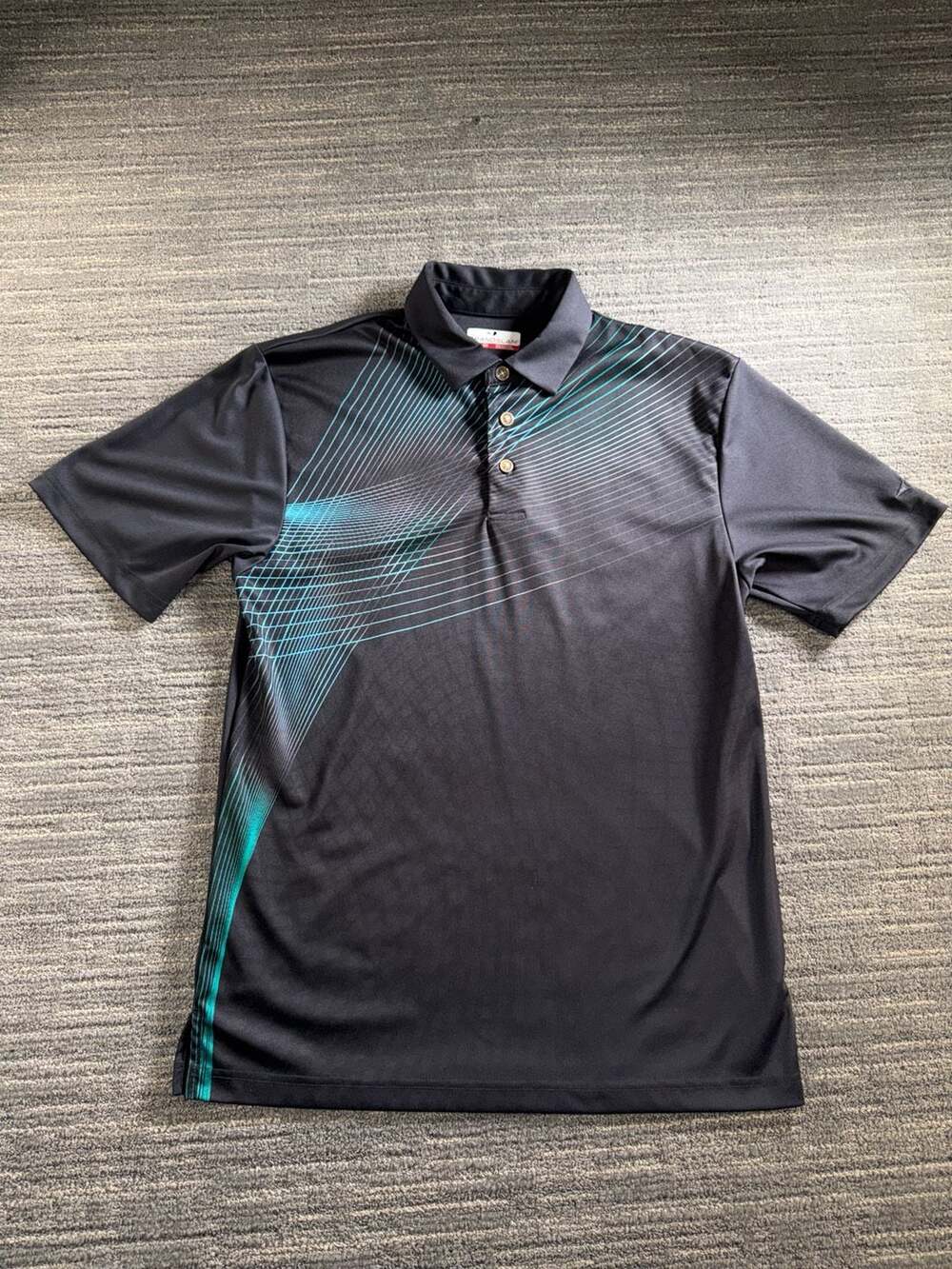 Grand Slam Men's Short Sleeve Golf Polo Shirt Black Teal Geometric Size Small